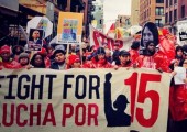 Dünya genelinde düşük ücretli çalışan işçilerin çağrısıyla, yaşanabilir ücret ve sendikalaşma hakkı için bir günlük eylem yapıldı  (Fotoğraf: Fightfor 15.org)